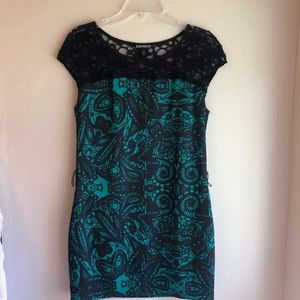Express retro lace green and black dress XS